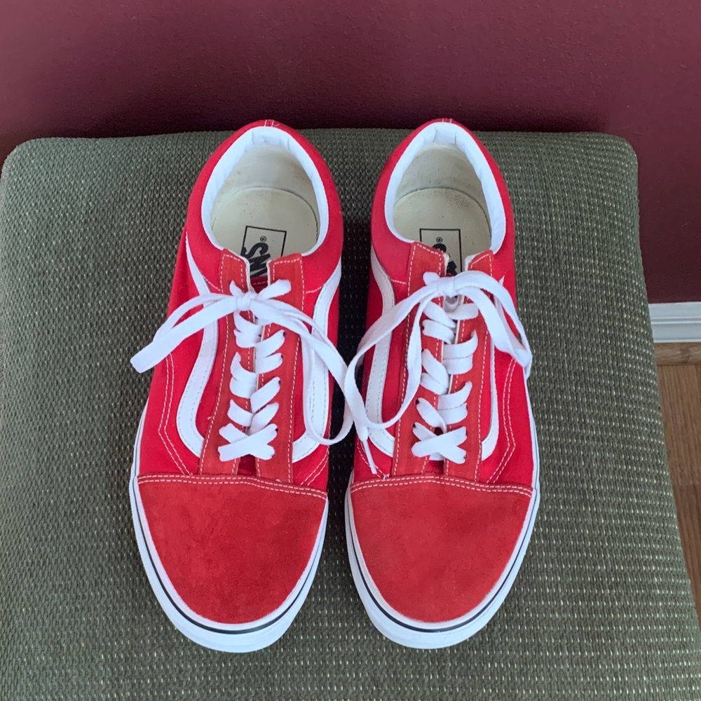 Vans Red and White Classic Mens Lace-Up Sneakers